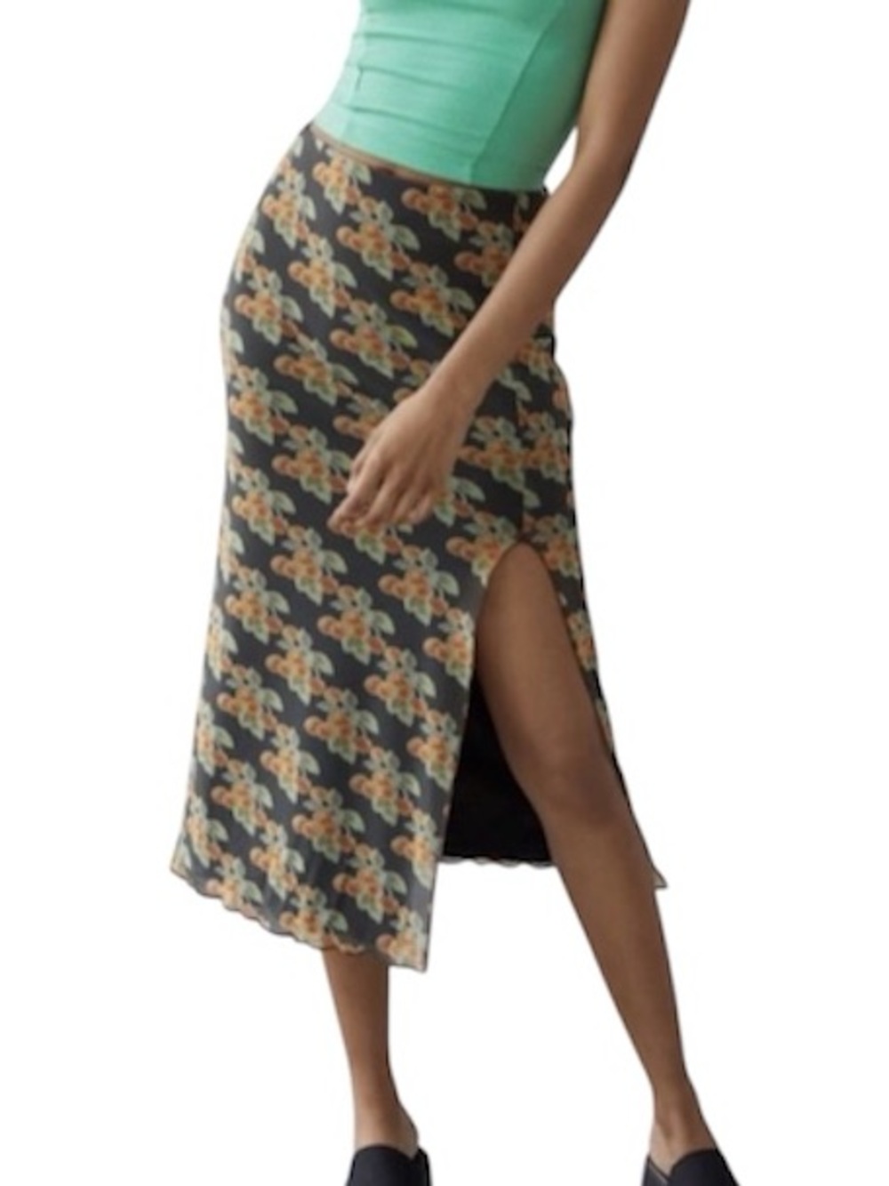 [Urban Outfitters] Fruit Print Side-Slit Midi Skirt